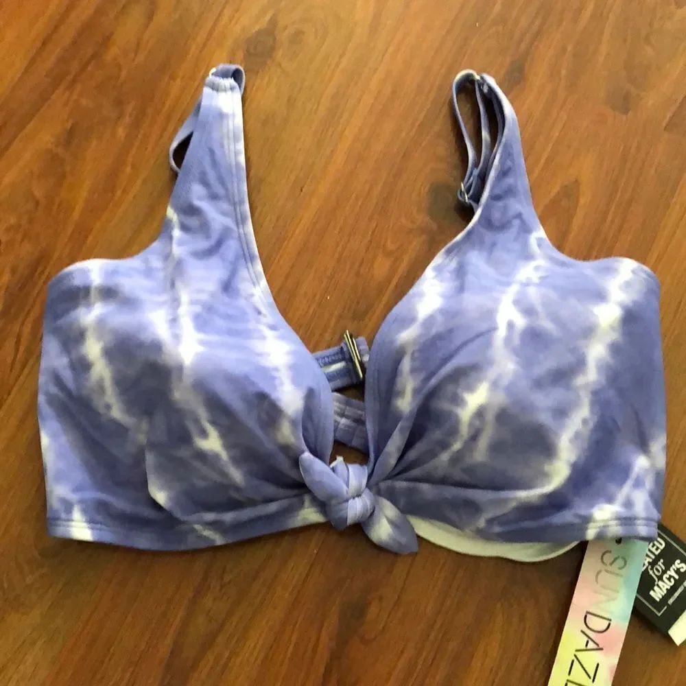 NWT SunDazed Periwinkle blue tie-dye swimsuit top size 36dd